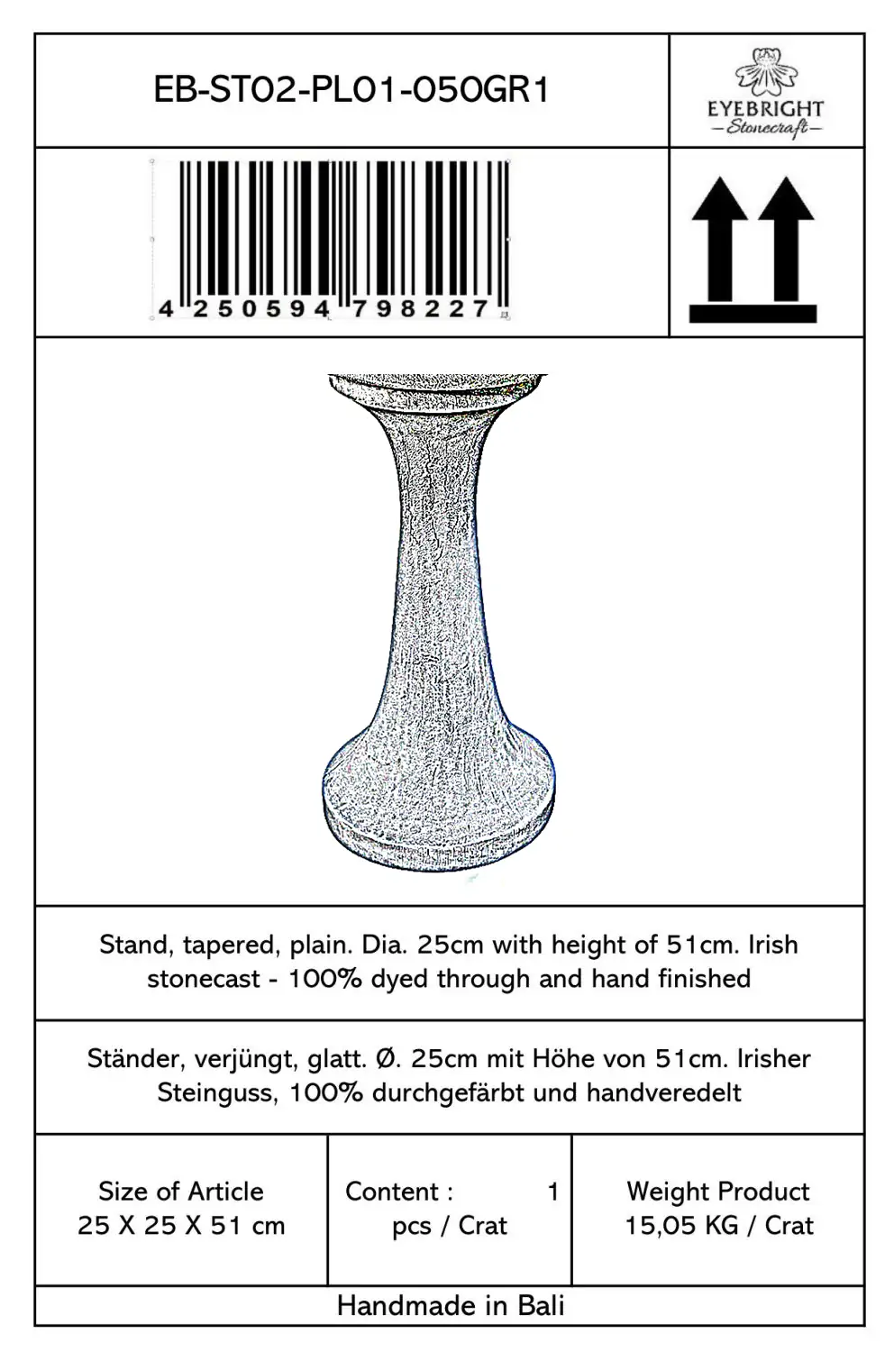 Product image 6 of the product “Merapi - Stand, tapered, plain, Ø 25cm, 51cm H | cast stone ”